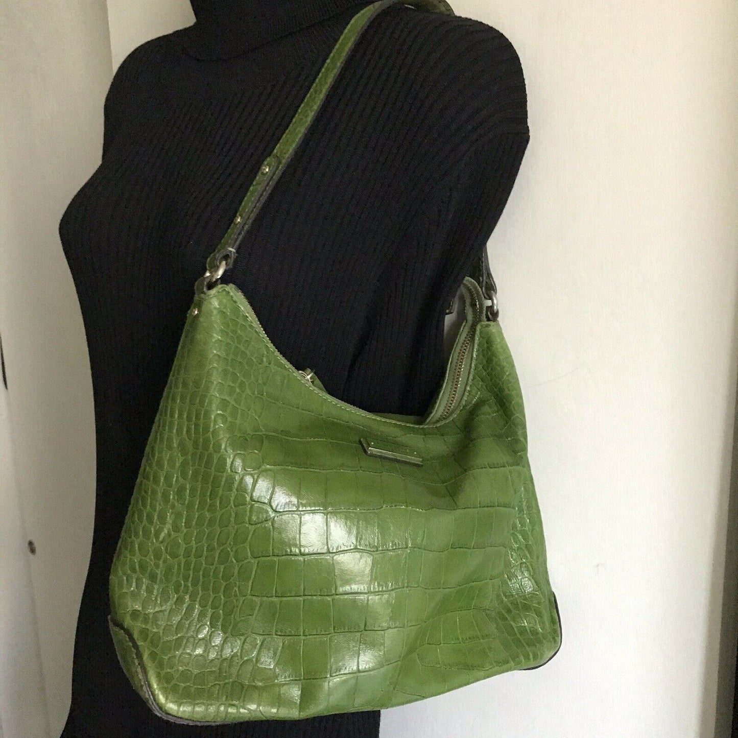 Kate Spade Green Croc Embossed  Leather Shoulder Bag