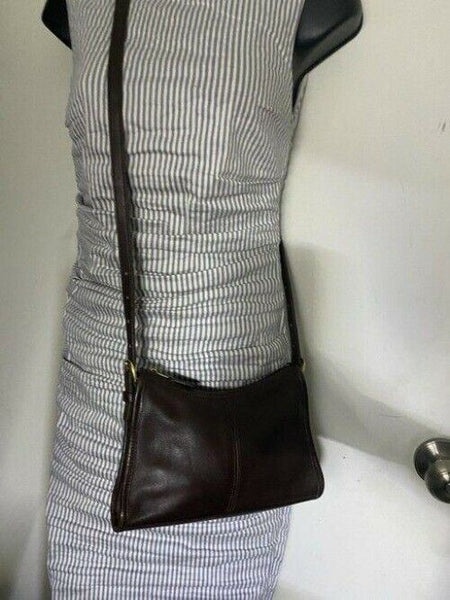coach vintage small brown leather cross body bag