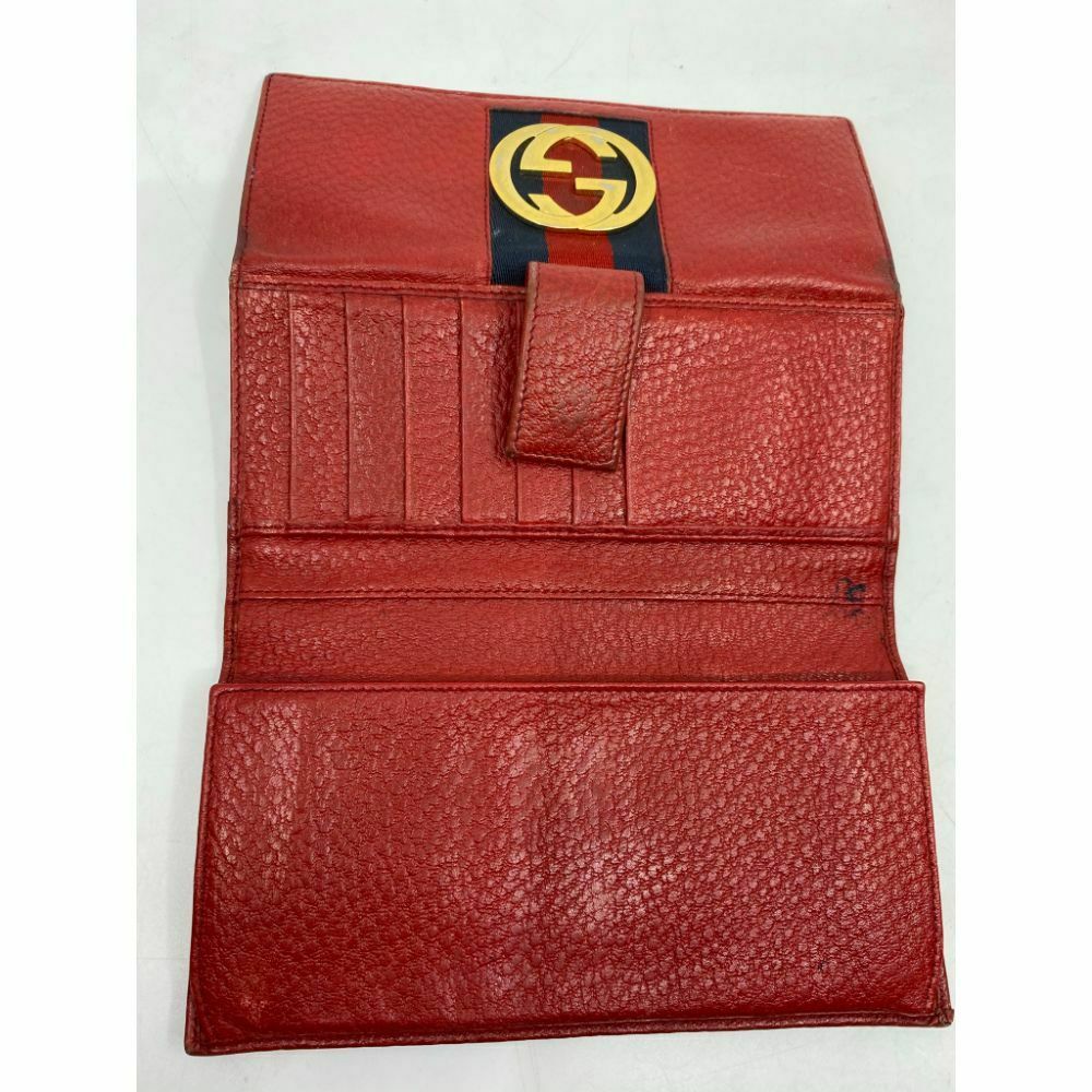 GUCCI Women Red Tri Fold Leather Wallet