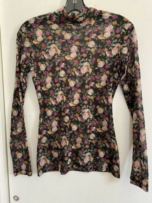 nicole miller black pink green new mesh ls blouse