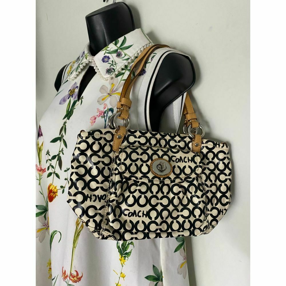 Coach Cream Black Coated Canvas Signature Handbag