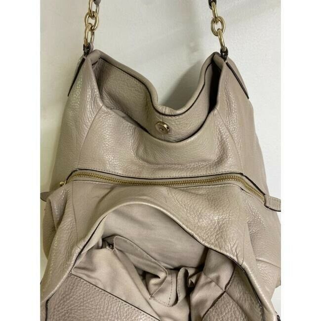 coach large eddie triple compartment beige leather shoulder bag