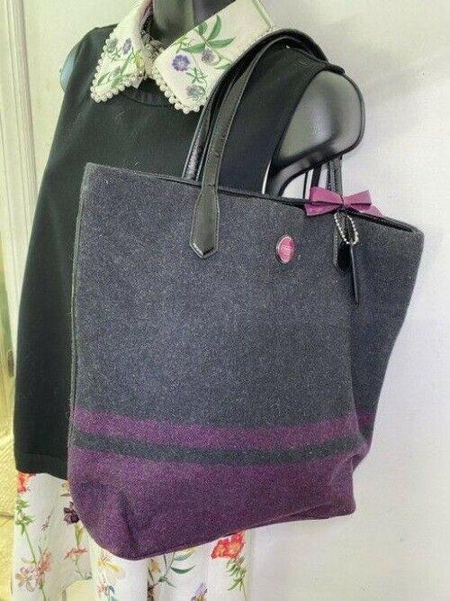 coach bag purple black fabric tote