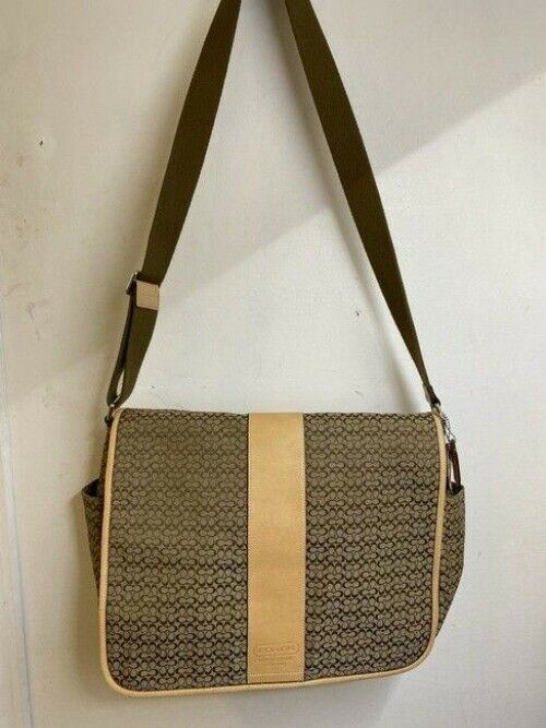 coach xl all over logo cream brown jacquard fabric messenger bag