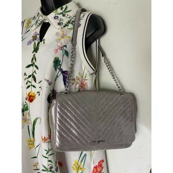 Karl Lagerfeld Gray Silver Leather Shoulder Bag