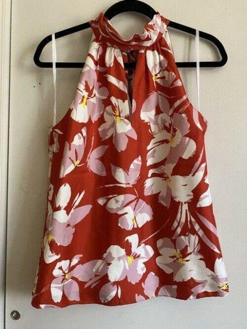 Milly red white new floral print spaghetti strap small tank topcami