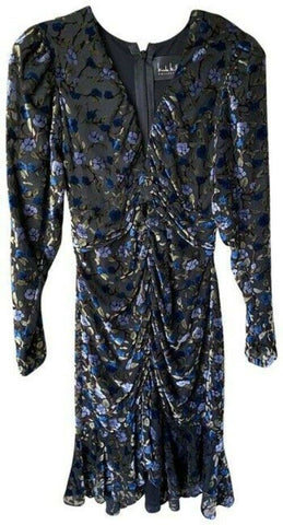Nicole Miller Gray Blue Gold Floral Msrp Mid Length Short Casual Dress