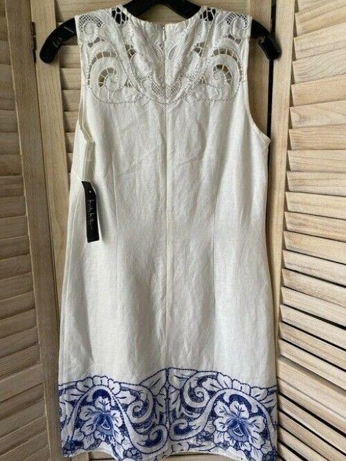 Nicole Miller white w linen w emroidery detail msrp short formal dress