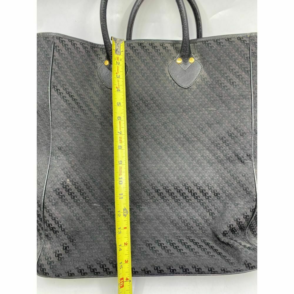 GUCCI XL Vintage Tote Bag Black Jacquard Fabric w/ Leather Trim