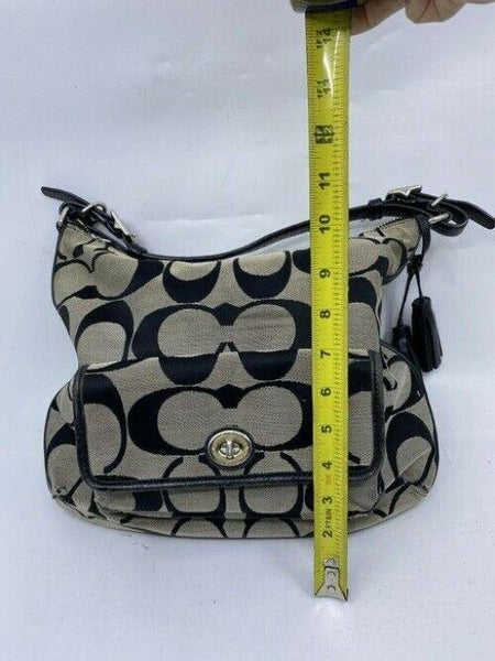 Coach Medium Msrp Black Beige Jacquard Fabric Shoulder Bag