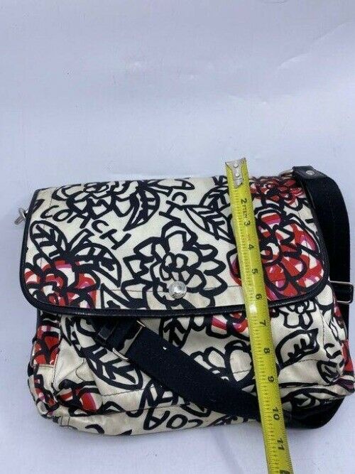 coach tote black white red fabric messenger bag