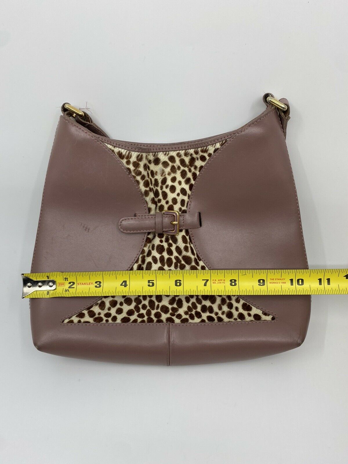 FURLA Pink Leather Animal Print Fur Contrast Handbag