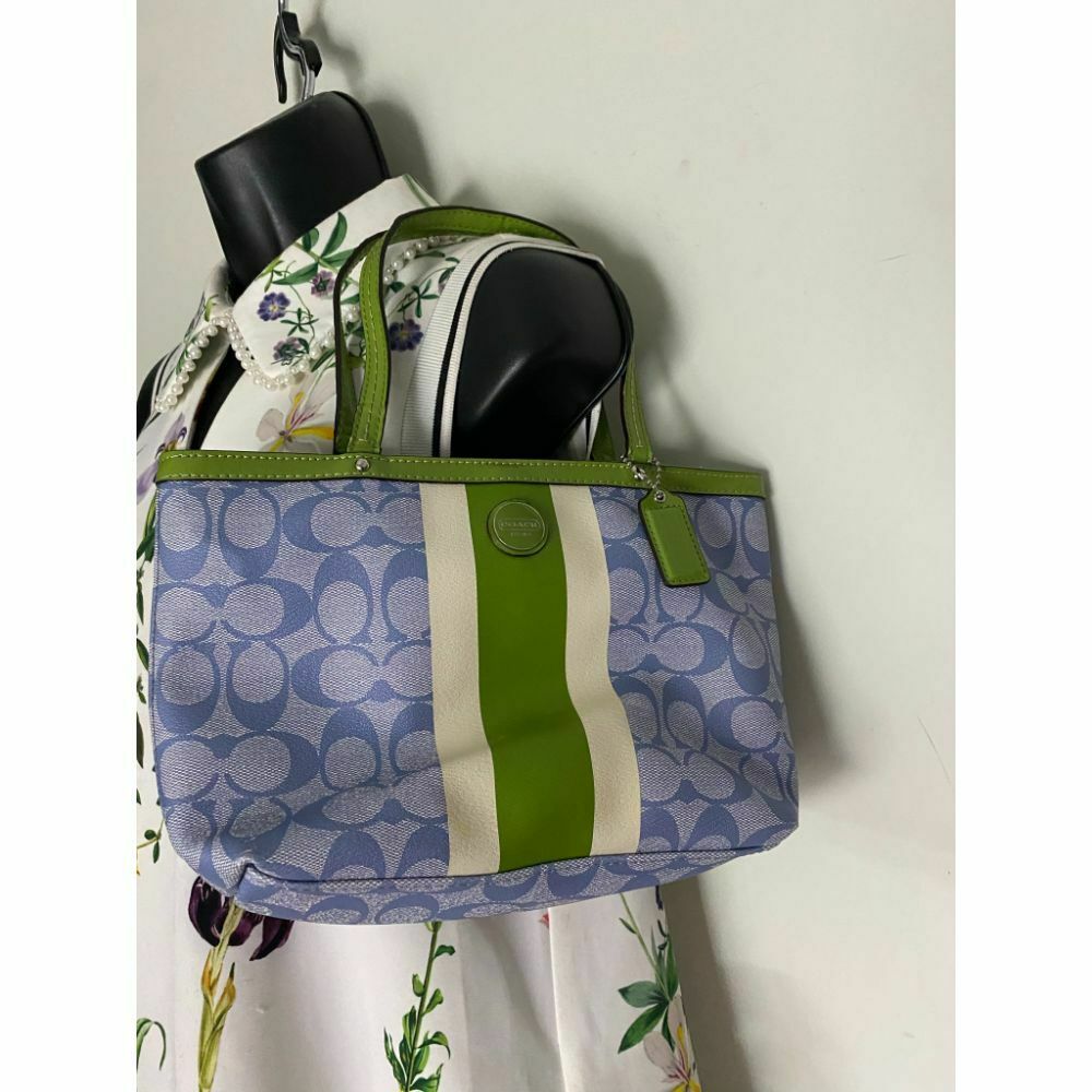 Coach Green Blue Coated Canvas Signature Handbag