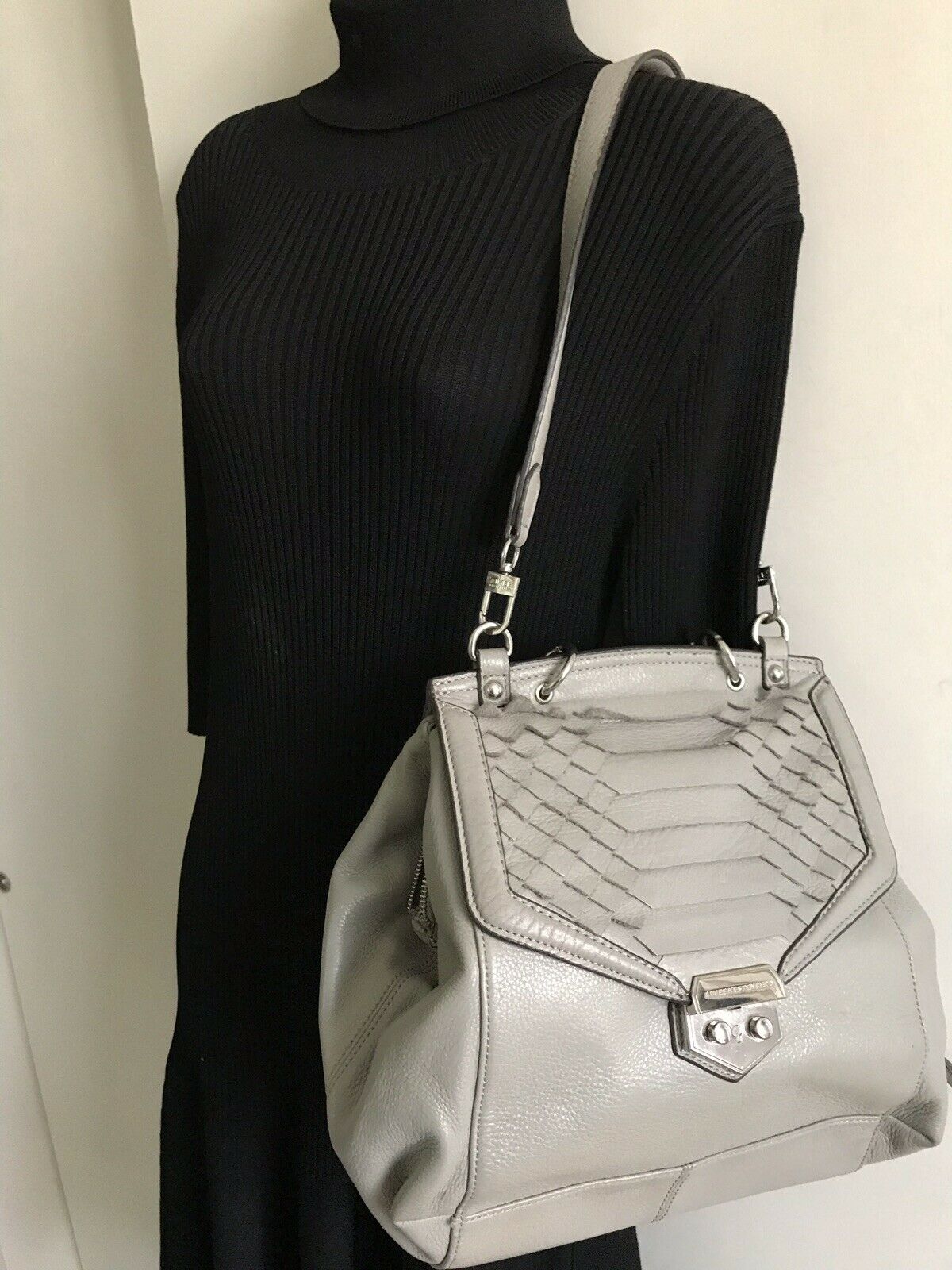 Aimee Kestenberg Grey Flap Bag With Silver Metal Hardware