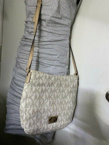 michael kors all over logo medium msrp black gray coated canvas cross body bag