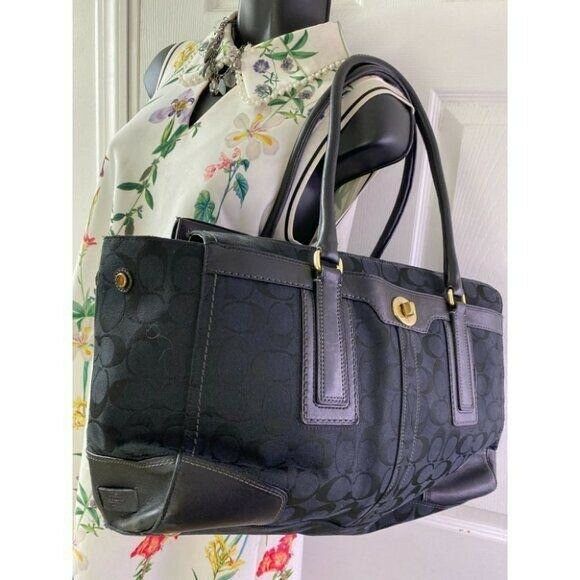 COACH Large Black Jacquard Fabric Tote Bag