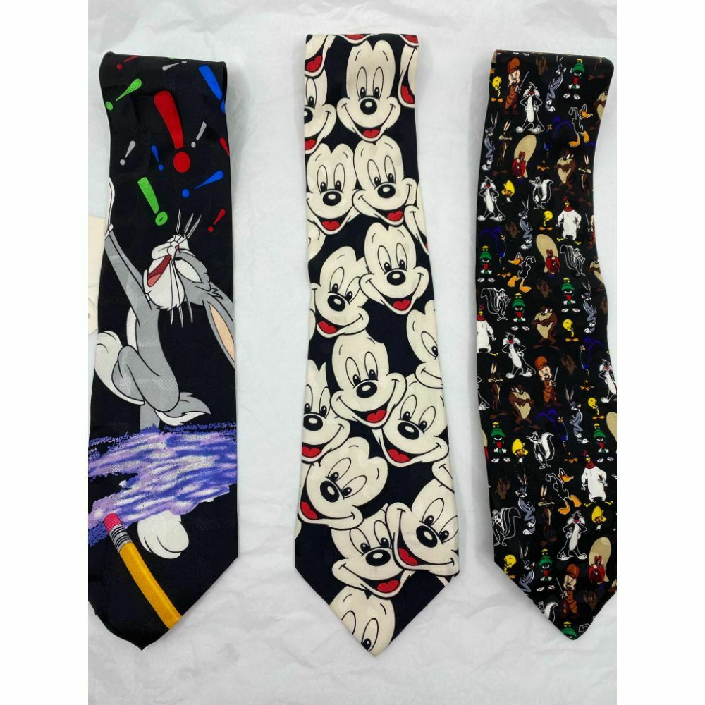 New Lot of 3 Neck tie Disney, Looney Tunes Black Red White Total Msrp 75