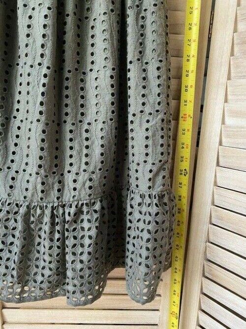 Nicole Miller olive off the shoulder eyelet msrp small long casual maxi dress