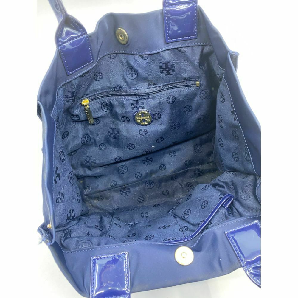 TORY BURCH Navy Nylon Medium Tote w/ Patent Logo