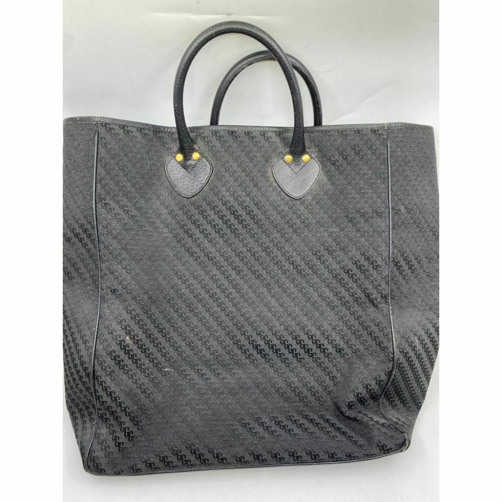 GUCCI XL Vintage Tote Bag Black Jacquard Fabric w/ Leather Trim