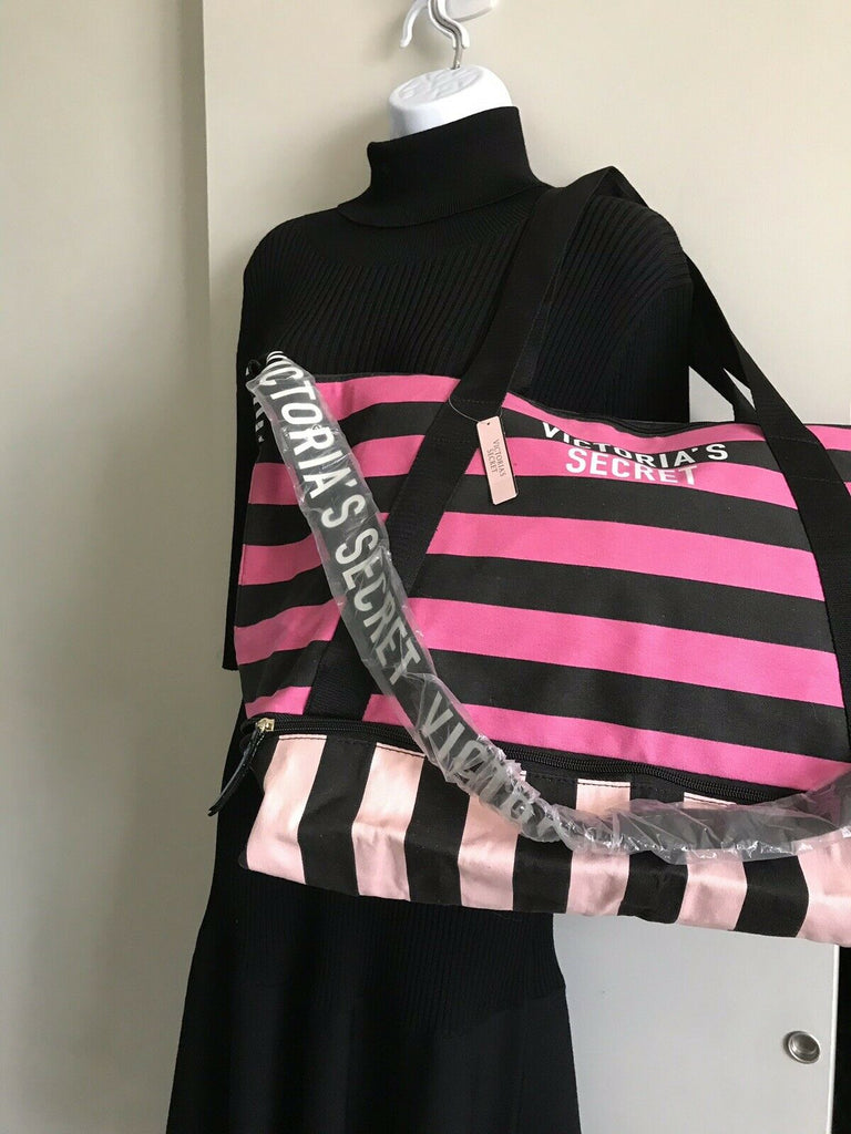 Victoria's Secret XL Pink/Black Striped Tote Weekender Bag – ClosetsNYC