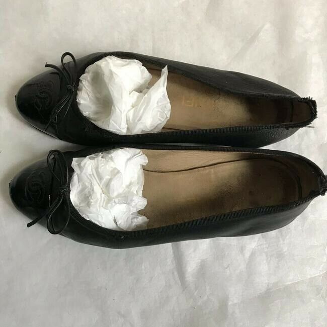 chanel black cap toe flats size eu