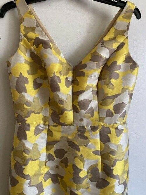 milly yellow white tan new printed msrp short formal dress