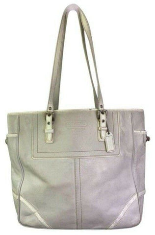 COACH XL White Leather Shopping Tote Bag