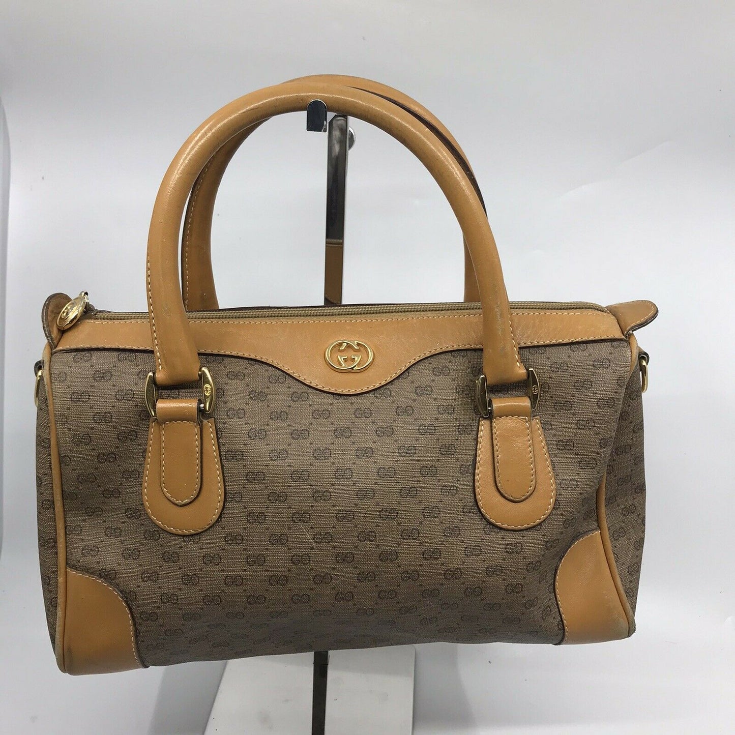 GUCCI Vintage Boston Bag Brown Coated Canvas