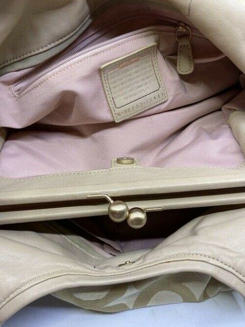 coach medium material pink beige fabric shoulder bag