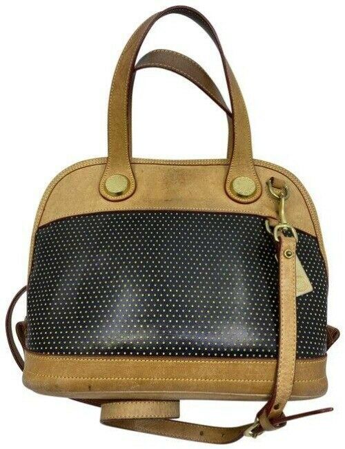 Dooney and Bourke large perforated handbag black tan leather cross body bag
