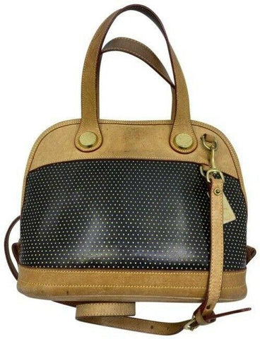 Dooney and Bourke large perforated handbag black tan leather cross body bag