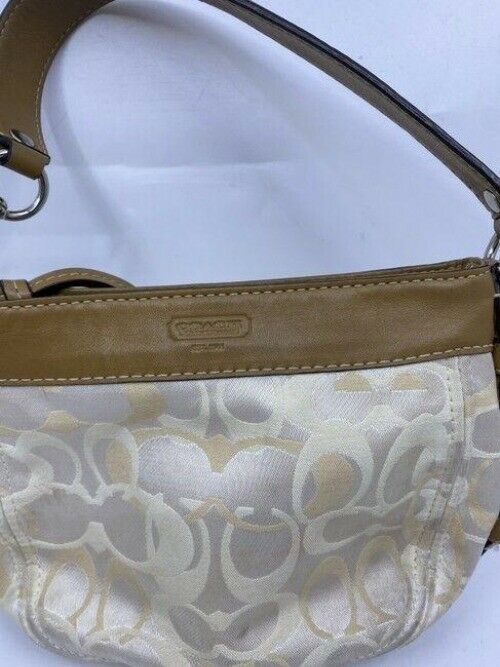 coach mini bag tan silver fabric tote