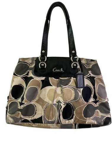 coach tan black fabric tote