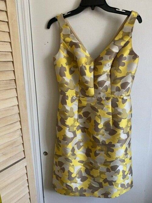 milly yellow white tan new printed msrp short formal dress