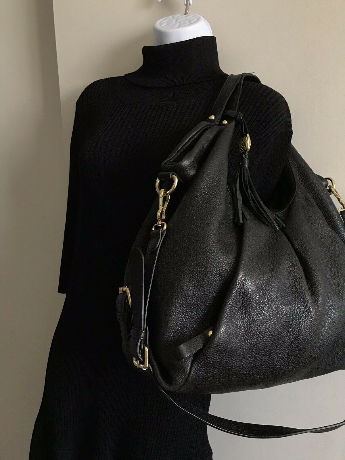 Vince Camuto Medium Black Leather Hobo Bag