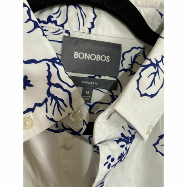 BONOBOS White Blue Printed Long Sleeve Button Down Shirt Size M
