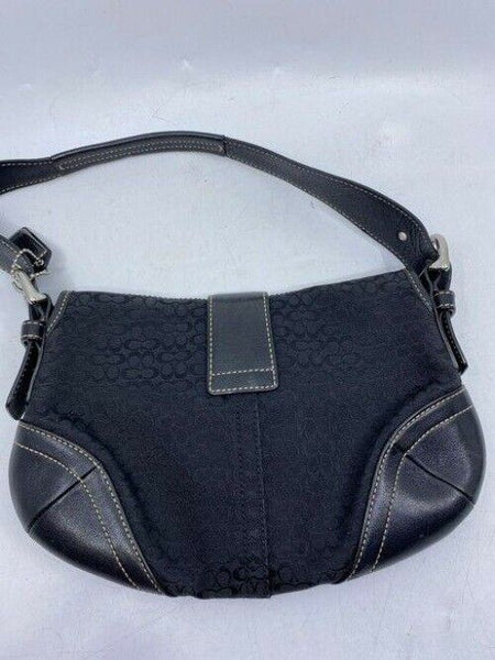 coach medium material black gray fabric shoulder bag