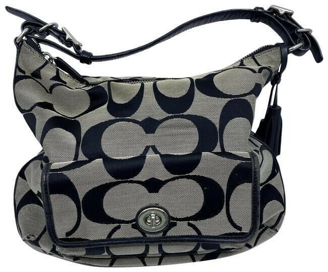 Coach Medium Msrp Black Beige Jacquard Fabric Shoulder Bag