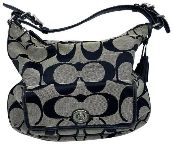 Coach Medium Msrp Black Beige Jacquard Fabric Shoulder Bag