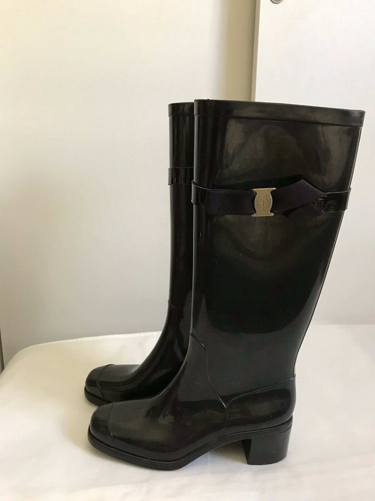 SALVATORE FERRAGAMO Black Rain Boots Sz 38
