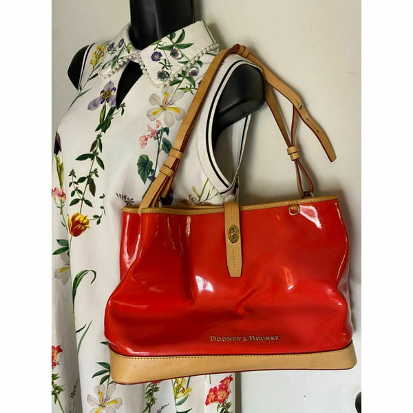 DOONEY & BOURKE Red Tan Large Patent Leather Tote Bag