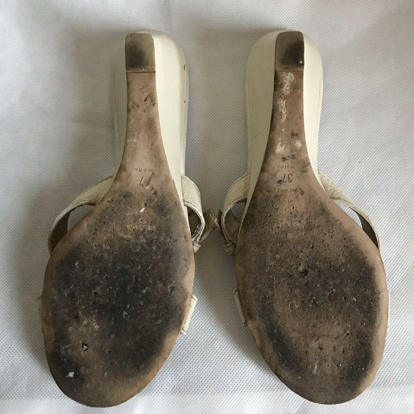 PRADA White Leather Wedge Sandals
