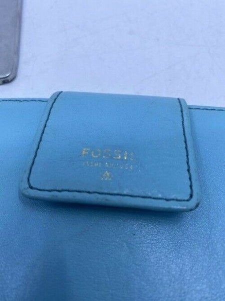 Fossil Blue Leather Large Card Id With Expandable Snap Wallet