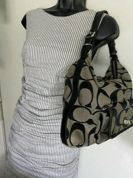 Coach Medium Msrp Black Beige Jacquard Fabric Shoulder Bag