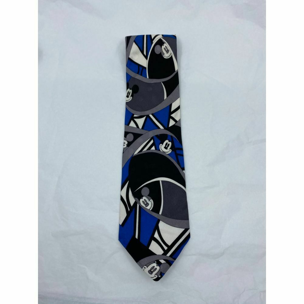 New! MICKEY MOUSE Disney Neck Tie Blue Black White 100% Silk Handmade