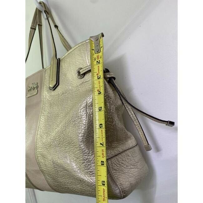 COACH XL Cream Silver Leather Shopping Tote Bag