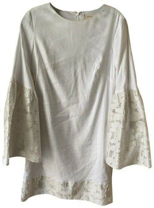 nicole miller white linen bell sleeves short casual dress