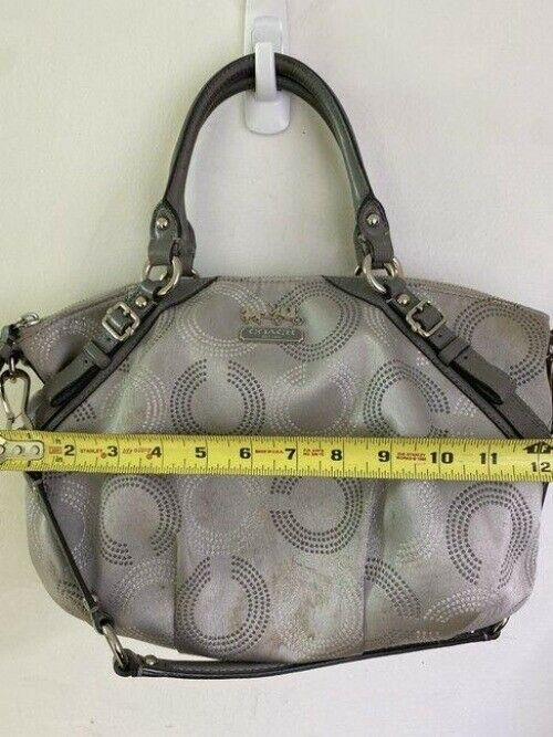 coach bag large silver gray fabric tote