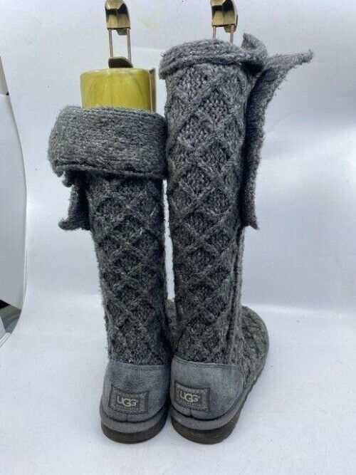 ugg australia gray knitted tall wood button winter bootsbooties size us
